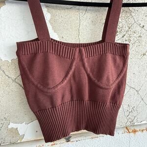 Zara‎ Ribbed Knit Corset Tank Brown Sleeveless Cropped Bustier Style Size M